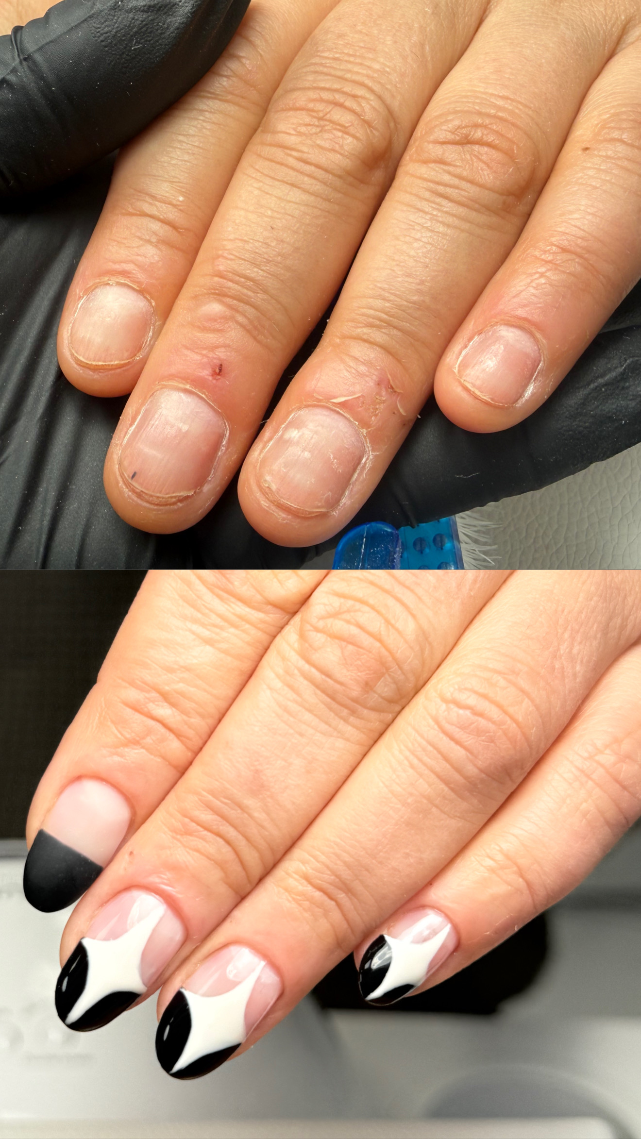 Before and after Russian gel manicure in NYC